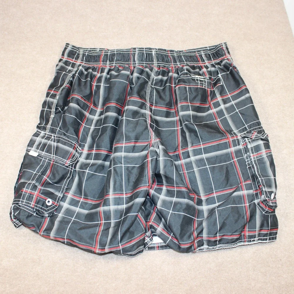 OP Ocean Pacific Mens Plaid Cargo Board Shorts Black Red XL 40-42 OM21203Y
